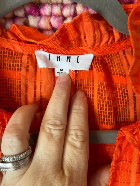 THML Bright Orange Ruffle Sleeve Blouse - Picture 5 of 7